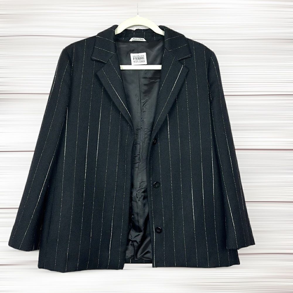 Gianfranco Ferre Studio Italy Wool Blazer Black Striped US 8
